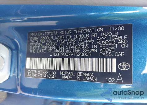 2009 Toyota Yaris S из США, поврежденный, VIN JTDBT903791328862